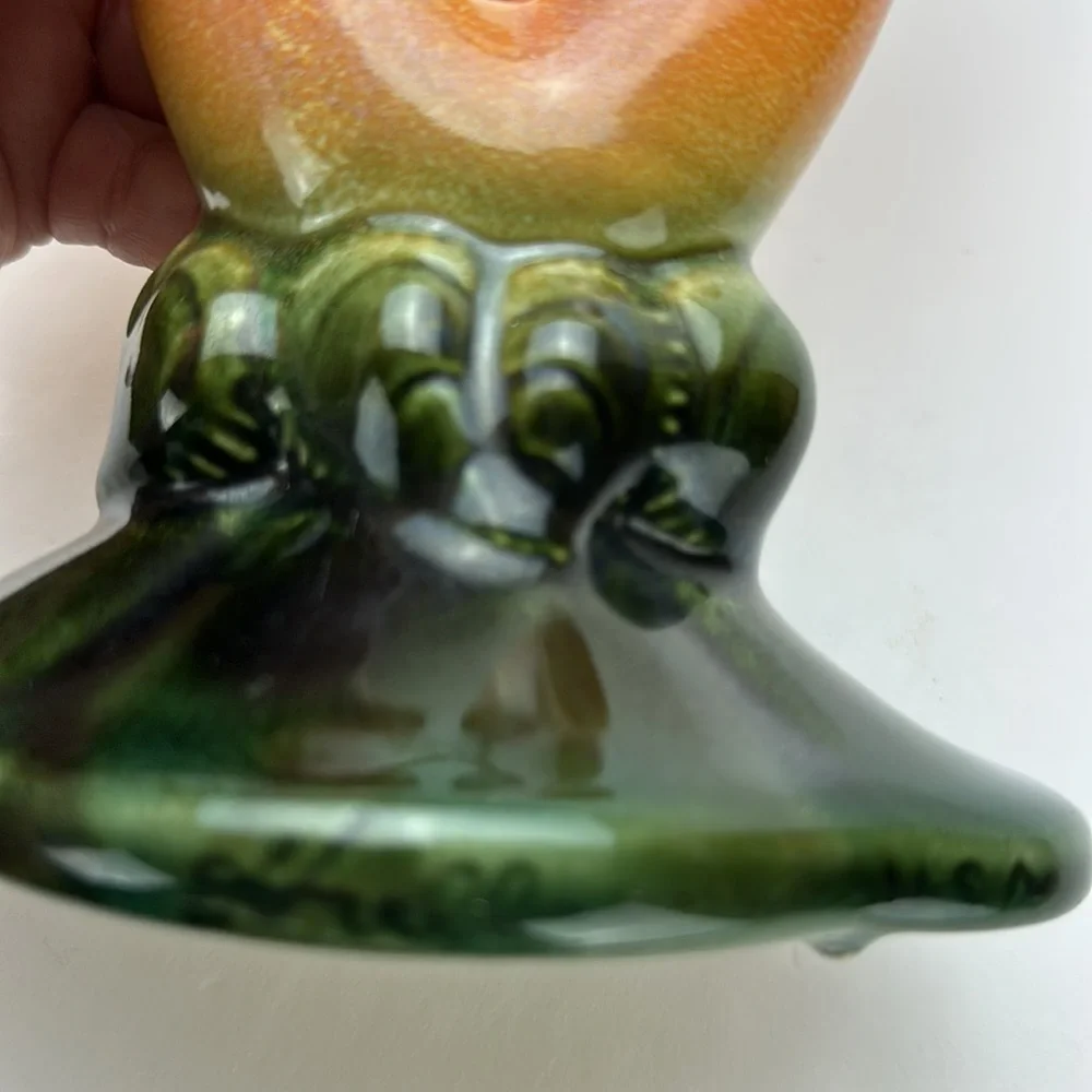 Vintage‎ Hull Pottery Double Cornucopia Vase 103 Mottled Orange and Green